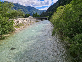 Beautiful view of Isar river and mountains near the Isar origin in Scharnitz, Austria