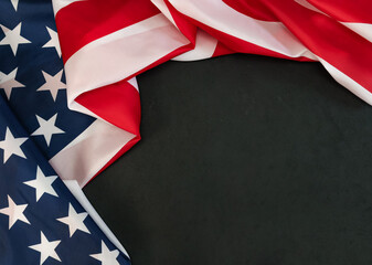 American wavy flag on a black background. 