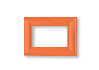 Orange wooden picture frame isolated on white