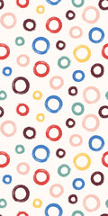 Colorful seamless pattern with rings in brush stroke technique. Vector abstract background with hand painted circles.