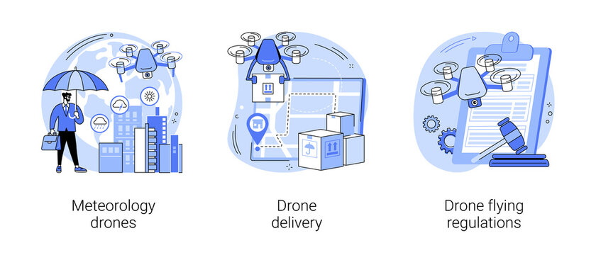 Autonomous aircraft use abstract concept vector illustrations.
