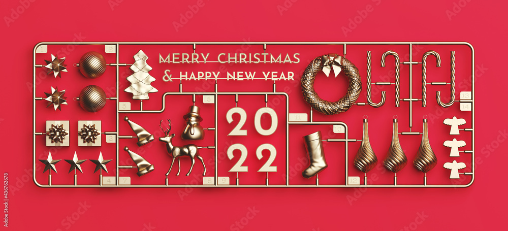 Poster minimal abstract background for holiday concept. golden plastic assembly kit of 