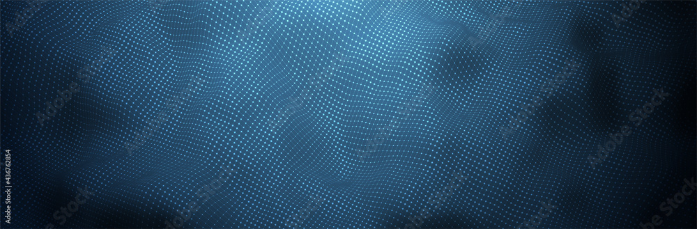 Poster abstract blue background. dotted pattern. virtual computer landscape. technology style dots. sci-fi 