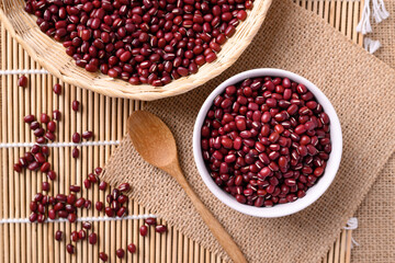 Azuki beans or red mung beans in a bowl, Food ingredients in many Chinese dishes and filling in Japanese sweet