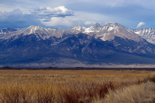 Blanca Peak, the fourth highest in the Rockies, as seen from the marsh at Alamosa National Wildlife Refuge in Colorado