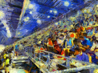 Audience seat of the stadium Illustrations creates an impressionist style of painting.