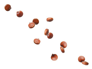 Many quinoa seeds falling on white background. Vegan diet