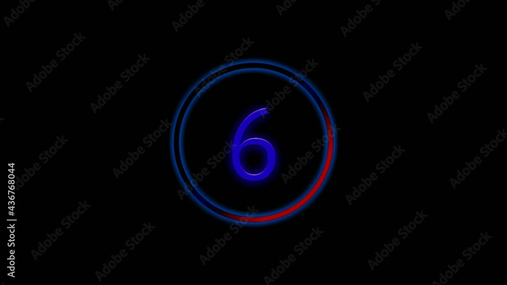 Poster neon countdown number ten to zero animation on black background. 4k timer concept