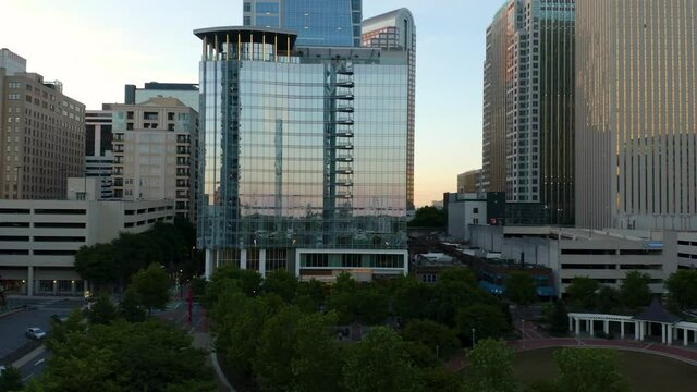 Drone Reveals Skyscrapers in Charlotte, North Carolina at Sunrise