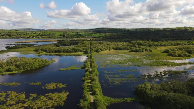Beautiful nature and walkway over water on river Lee, Cork county, Ireland