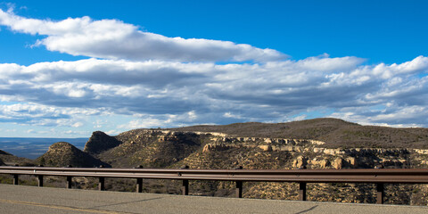Panoramic view from the road over the highest plateau at Mesa Verde National Park in Colorado