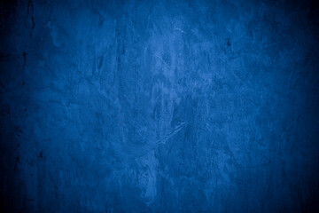 Old wall pattern texture cement blue dark abstract  blue color design are light with black gradient background.