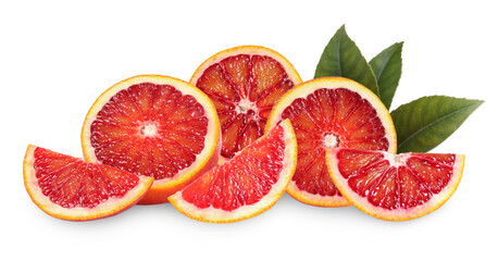 Delicious ripe red oranges on white background. Banner design