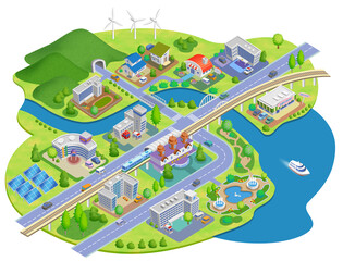 スマートシティの町並みイラスト　バリエーションあり