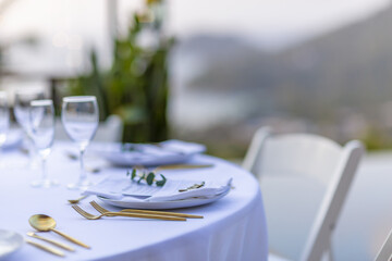 Romantic Wedding Layout with flowers and candles no people  with copy space 