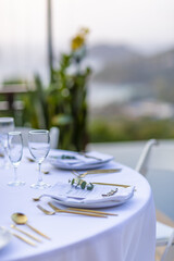 Romantic Wedding Layout with flowers and candles no people  with copy space 