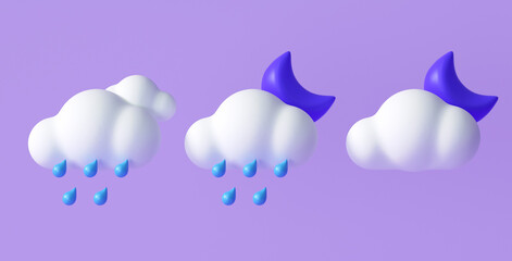 Set of 3D Weather icons for forecast design application and web. 3d render illustration.