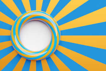 3D illustration of a round  mocap with volumetric frame on a blue and yellow  monochrome isolated background. Advertising banner mockup.