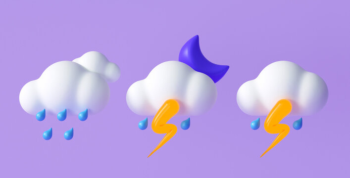 Set of 3D Weather icons for forecast design application and web. 3d render illustration.
