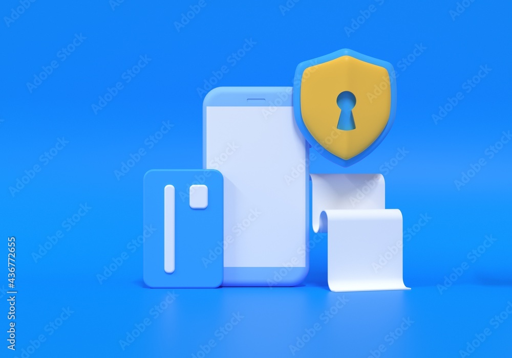 Poster payment via credit card concept. secure online payment transactions with smartphone. internet bankin