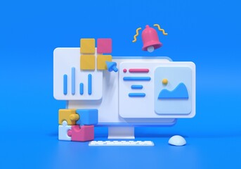 Obraz premium 3D SEO Optimization, web analytics and seo marketing concept. 3d render illustration