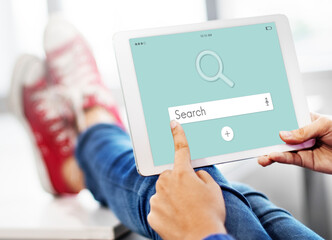 Search engine application showing on a digital tablet