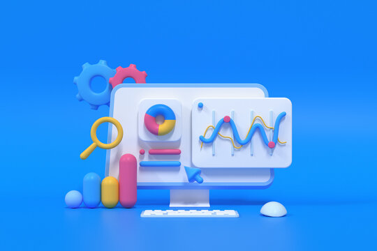 3D SEO Optimization, web analytics and seo marketing concept. 3d render illustration