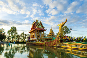 Thai Temple on Suphannahong Boat At Wat Pa Suphan Hong in the evening, Sisaket Province, Thailand