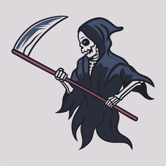 vintage t shirt design grim reaper look at the ax illustration