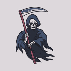 vintage t shirt design grim reaper the front sight carries the ax illustration