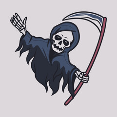 vintage t shirt design grim reaper happy illustration