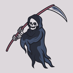 vintage t shirt design grim reaper walking illustration
