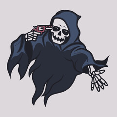 vintage t shirt design grim reaper point the gun at the head illustration