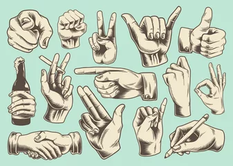Fotobehang Collection of illustrated hand signs © Rawpixel.com