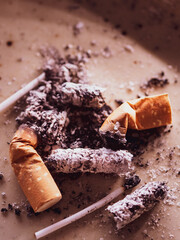 Closeup of discarded cigarette butts