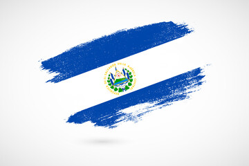 Happy independence day of El Salvador with vintage style brush flag background - obrazy, fototapety, plakaty