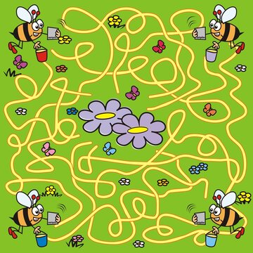 labyrinth game, bees and navigation, vector illustration
