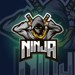 Vector illustration of a ninja holding a sword at the back. © DgtlSeptianSrvc