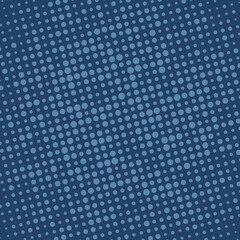 Pop art creative concept blue comics book magazine cover. Polka dots colorful background. Cartoon halftone retro pattern. Abstract template design for poster, card, sale banner. 90-s style