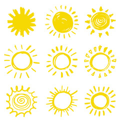 set of doodle sun.Design elements. vector illustration.