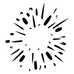 Starburst, sunburst  hand drawn. Design Element Fireworks Black Rays. Comic explosion effect. Radiating, radial lines.