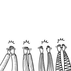 Hand Drawn sketch style of applause, thumbs up gesture. Human hands clapping ovation. on doodle style, vector illustration.