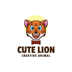 Vector Logo Illustration Cute Lion Mascot Cartoon Style.
