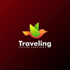 Fototapeta na wymiar Vector Logo Illustration Traveling Bird Gradient Colorful Style.
