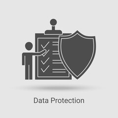 The Data Protection icon.The concept of fast and secure payments of funds in digital format.Vector illustration of the thin line icon.Black on a white background.Glyph silhouette.