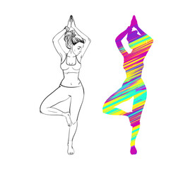 Poster with people in dynamic game or action. Colorful silhouettes with brush stroke inside.