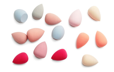 Makeup sponges on white background
