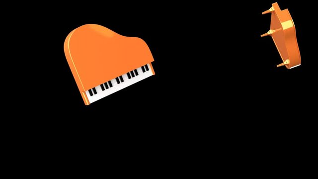 Many orange pianos on black background.
3D rendered animation for background.
