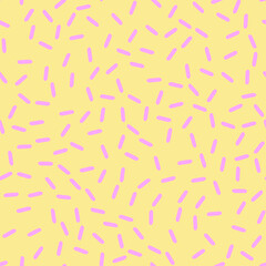 Line art vector illustration of pink, brown, yellow, blue colors ice cream sprinkles in pastel colors. Seamless pattern.