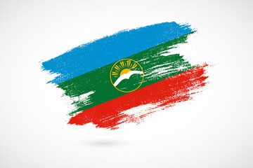 Happy national day of Karachay-Cherkessia with vintage style brush flag background
